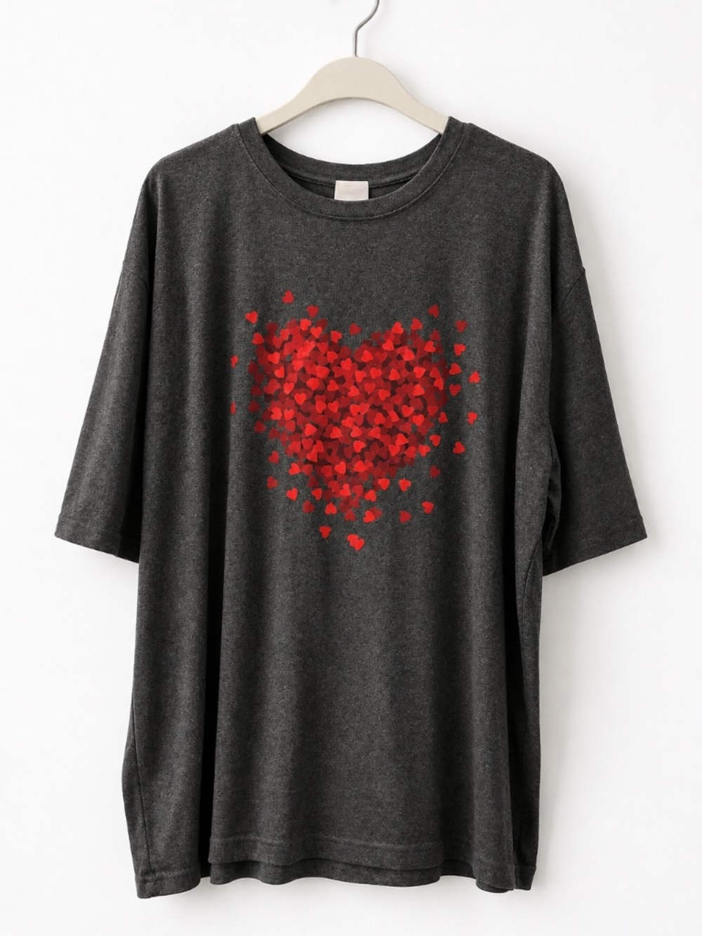 Women's 4XL Plus Size Charcoal Gray Red Heart Graphic Tee Valentine